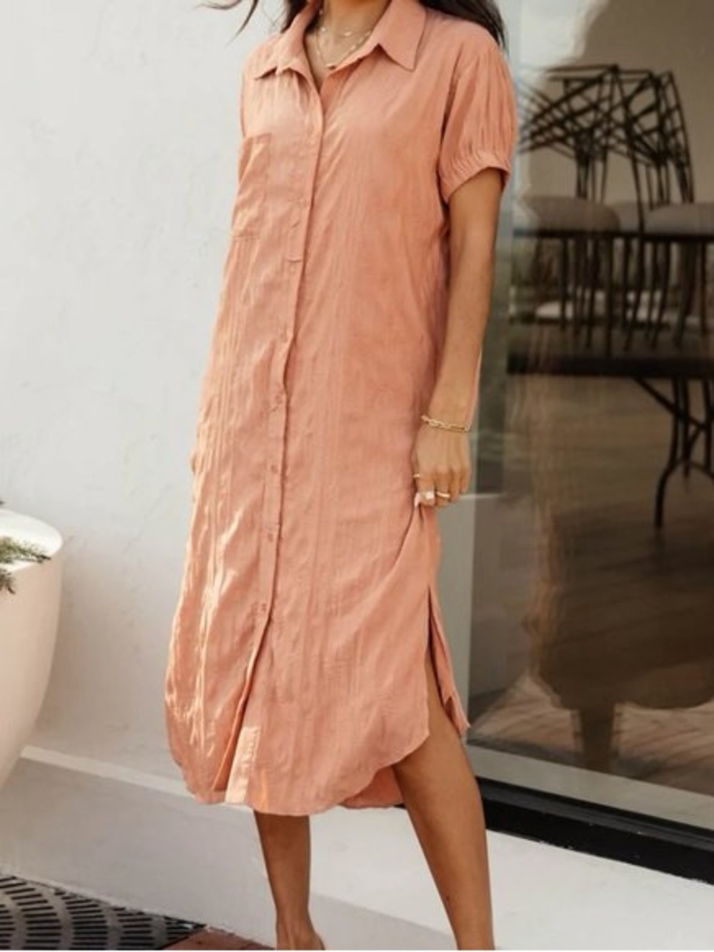 Böhme Joline Button-Front Midi Shirt Dress in Peach